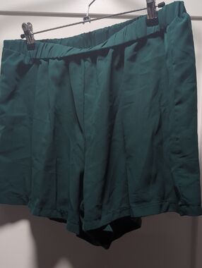 Womens Teal Elastic-Waist Shorts